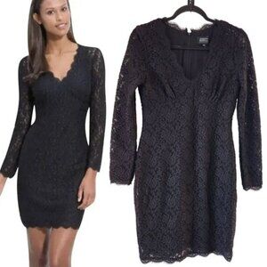 Adrianna Papell Evening Lace Black Dress Cocktail Mother of the Bride Petite 8